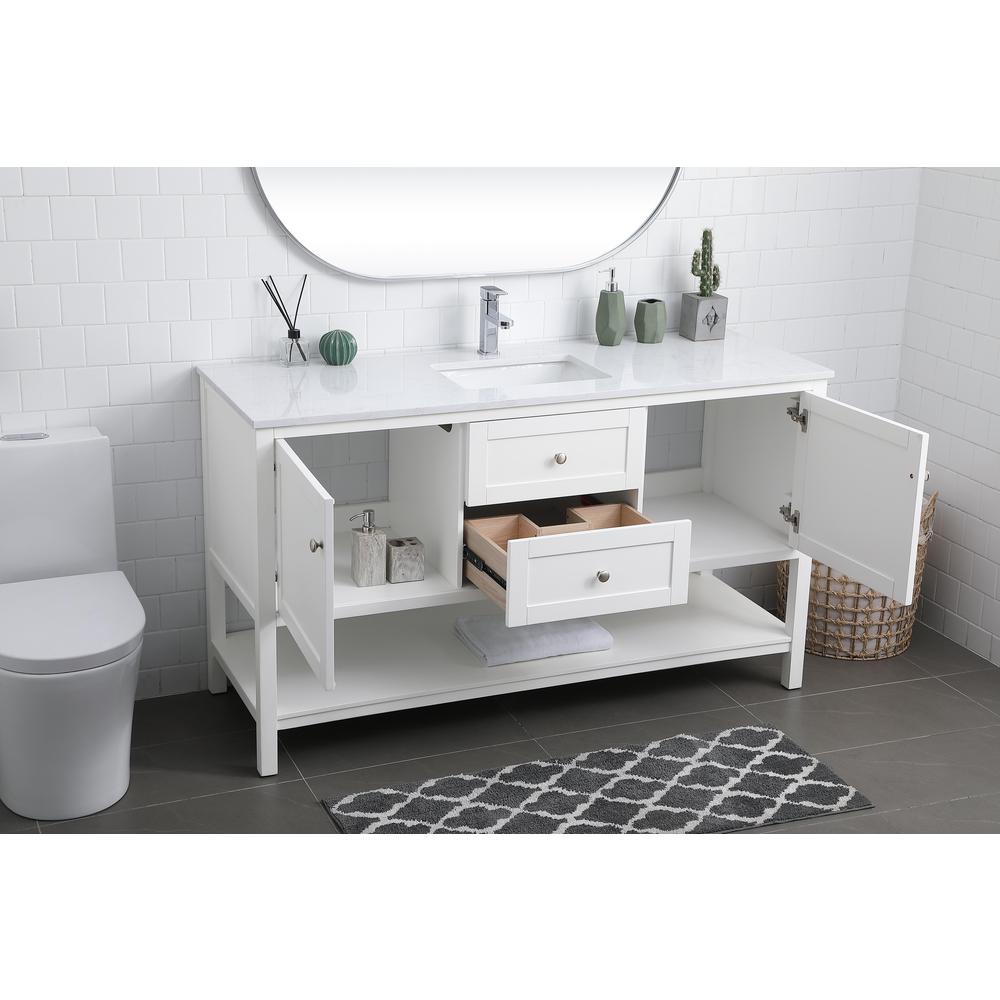 60 Inch Single Bathroom Vanity In White. Picture 3