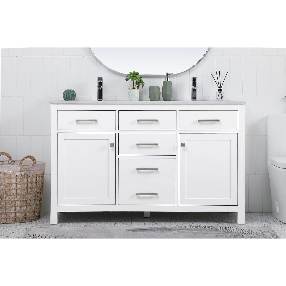 54 Inch Double Bathroom Vanity In White. Picture 14