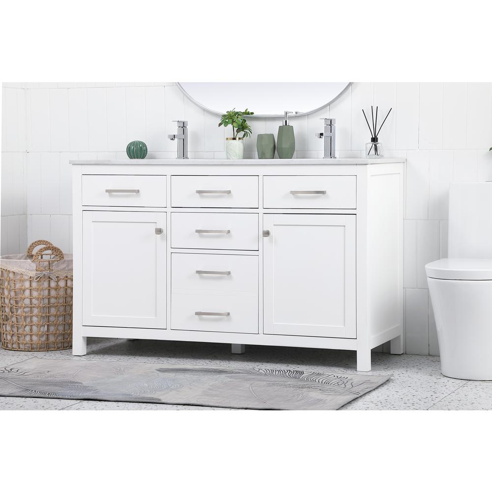 54 Inch Double Bathroom Vanity In White. Picture 2