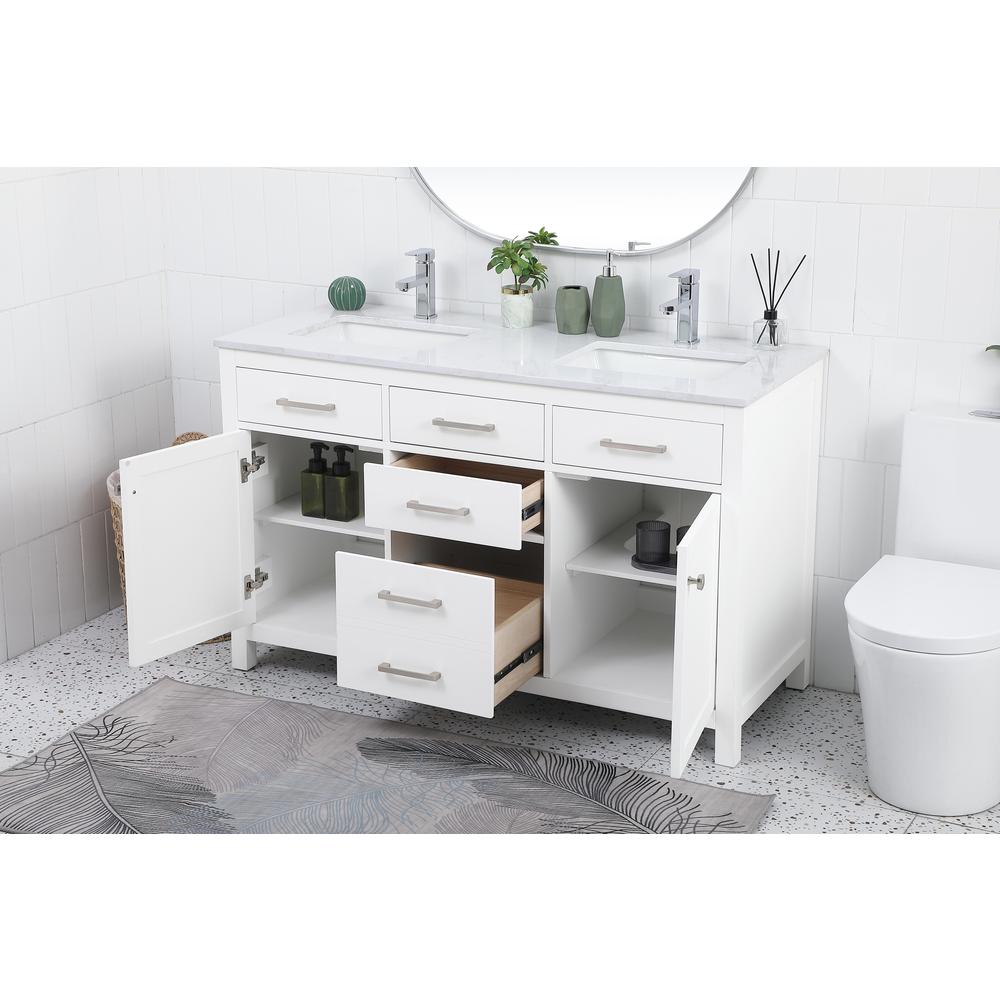 54 Inch Double Bathroom Vanity In White. Picture 3