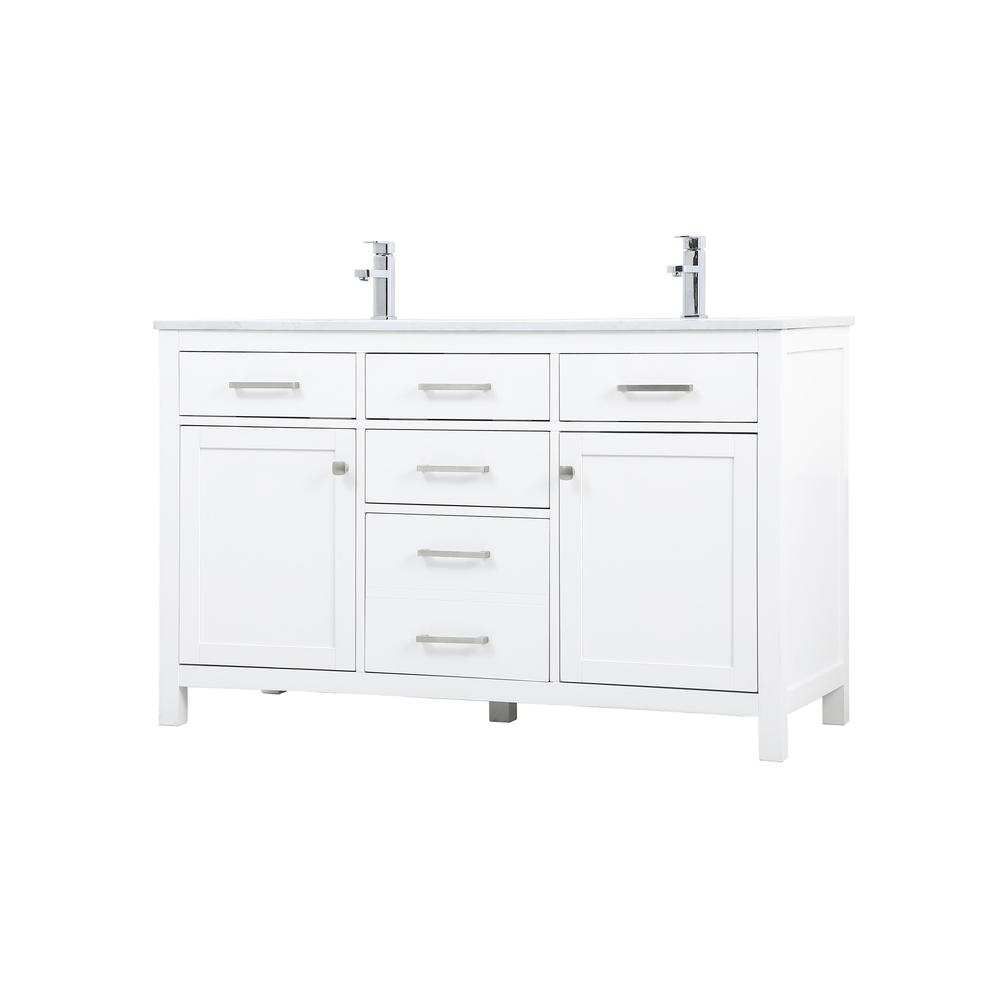 54 Inch Double Bathroom Vanity In White. Picture 7