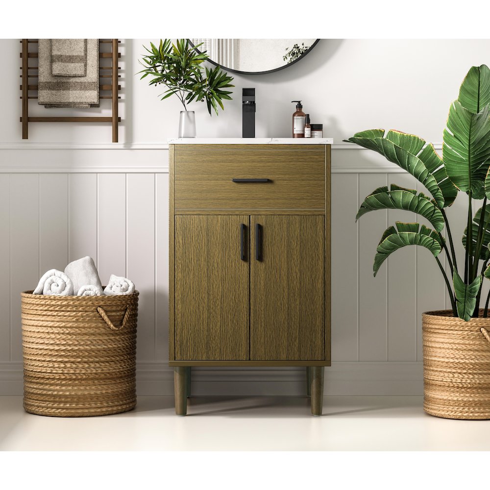 Chandler 20 Inch Single Bathroom Vanity In Chestnut Brown. Picture 2