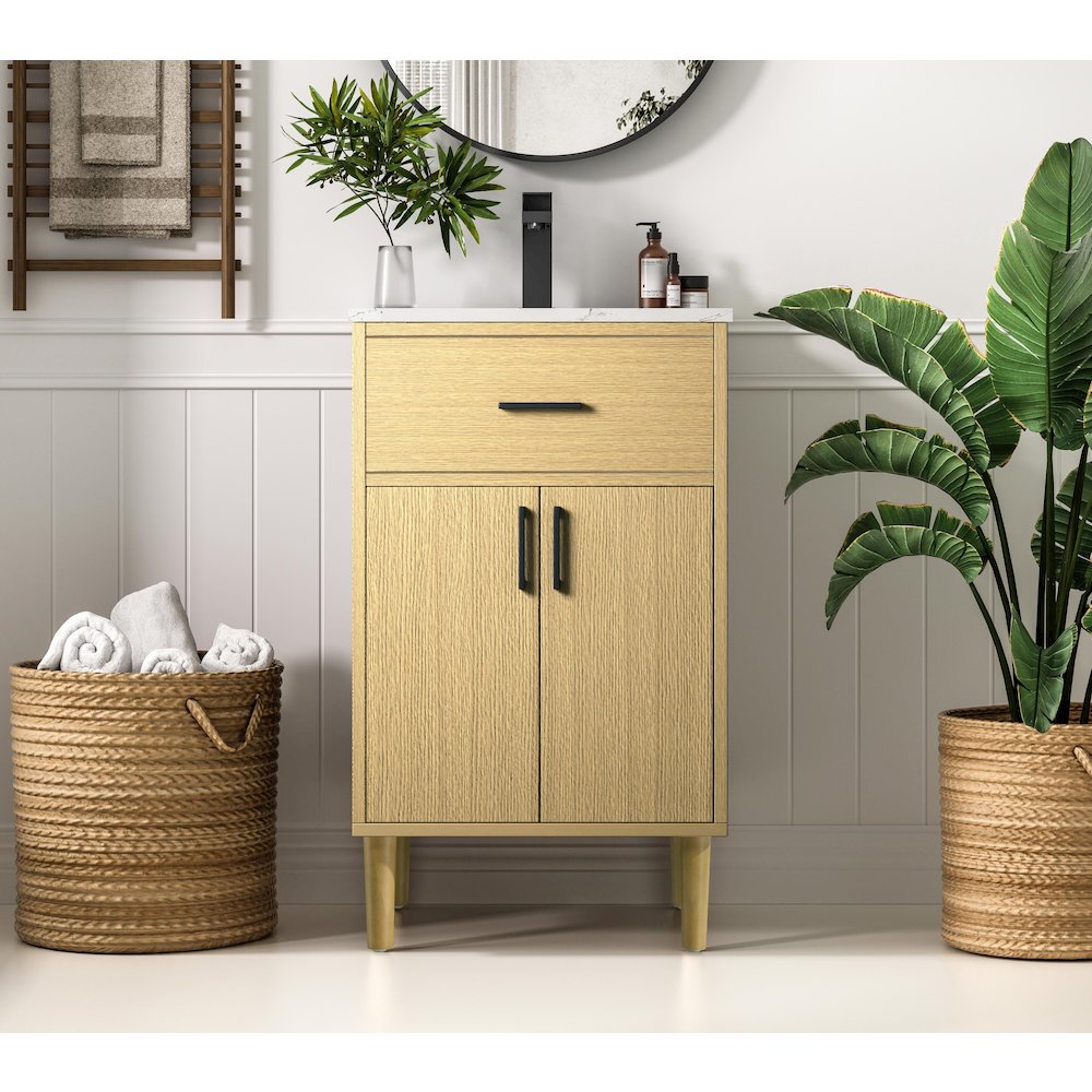 Chandler 20 Inch Single Bathroom Vanity In Honey Brown. Picture 2