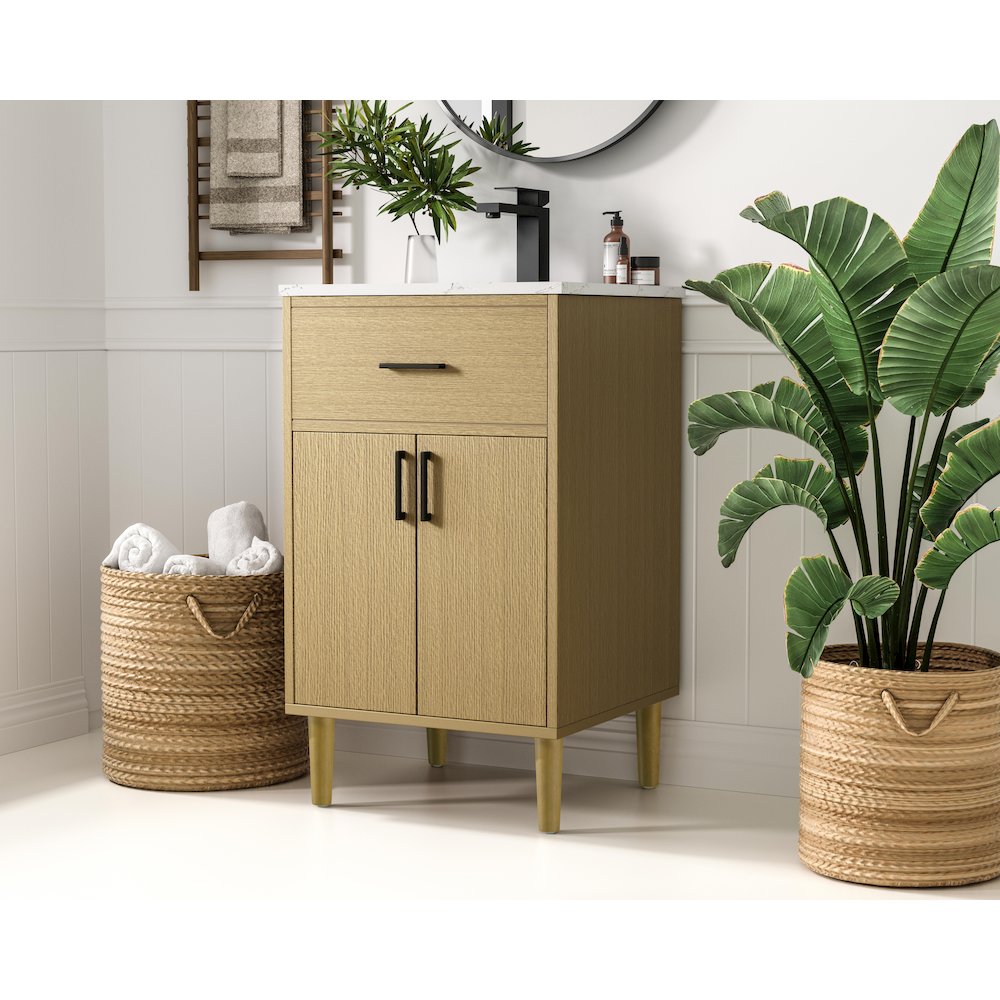 Chandler 20 Inch Single Bathroom Vanity In Honey Brown. Picture 3