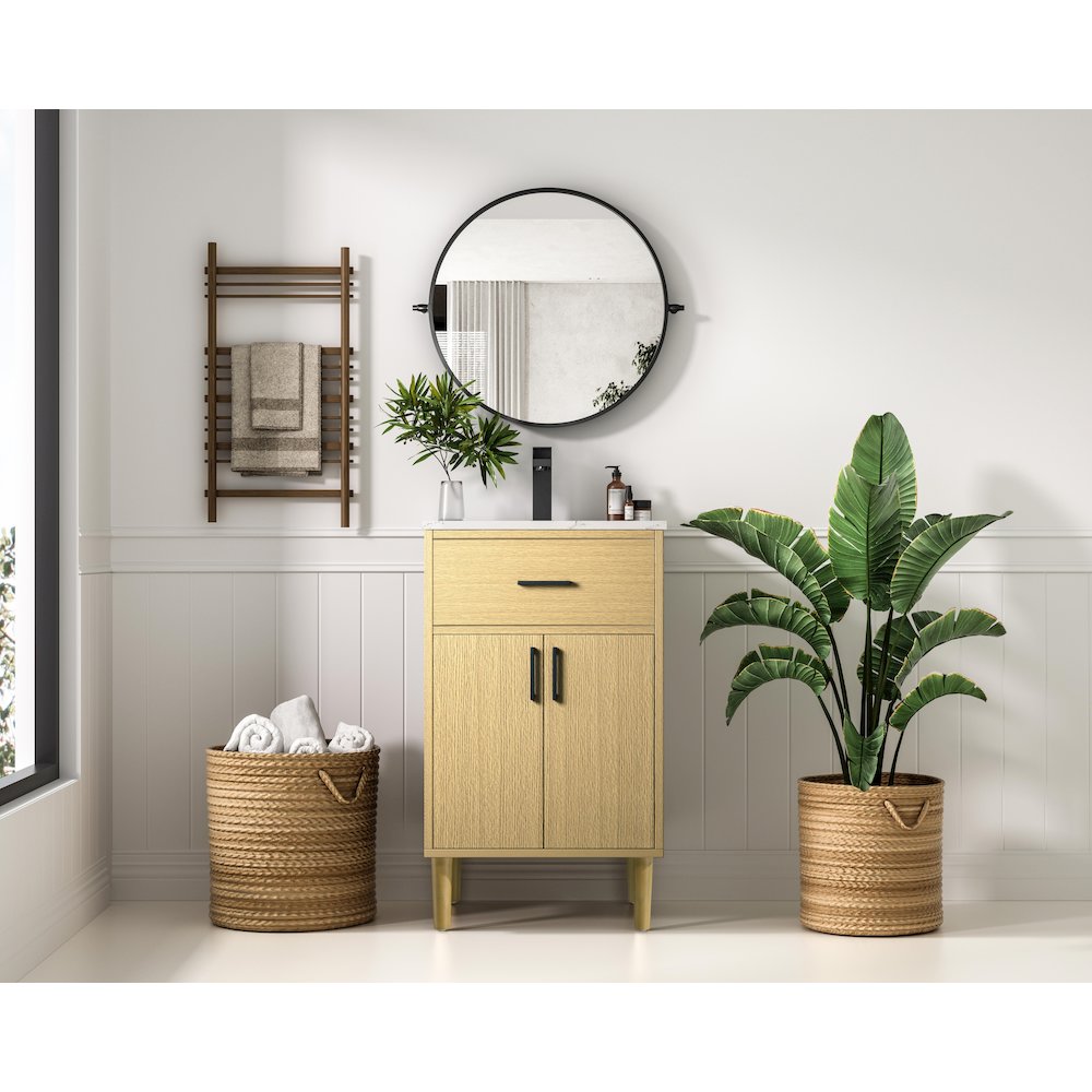 Chandler 20 Inch Single Bathroom Vanity In Honey Brown. Picture 4
