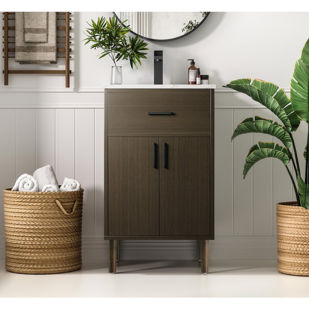 Chandler 20 Inch Single Bathroom Vanity In Mocha Brown. Picture 2