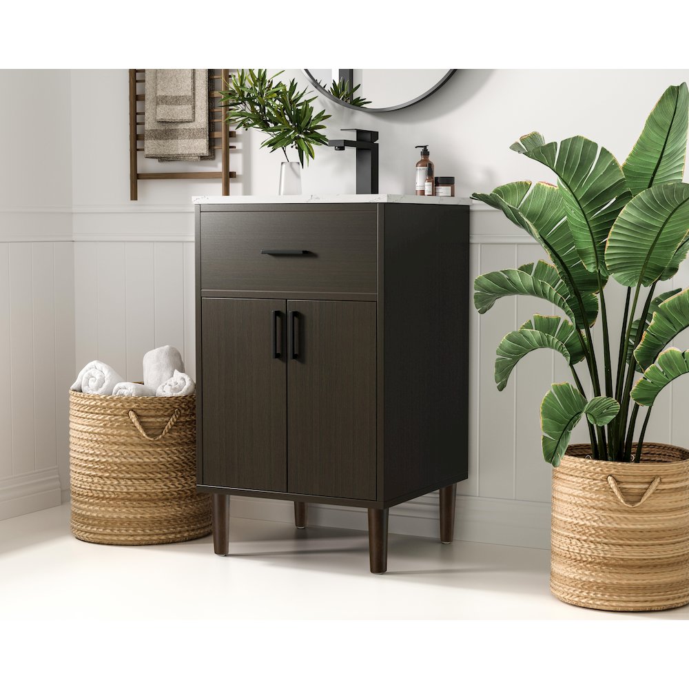Chandler 20 Inch Single Bathroom Vanity In Mocha Brown. Picture 3
