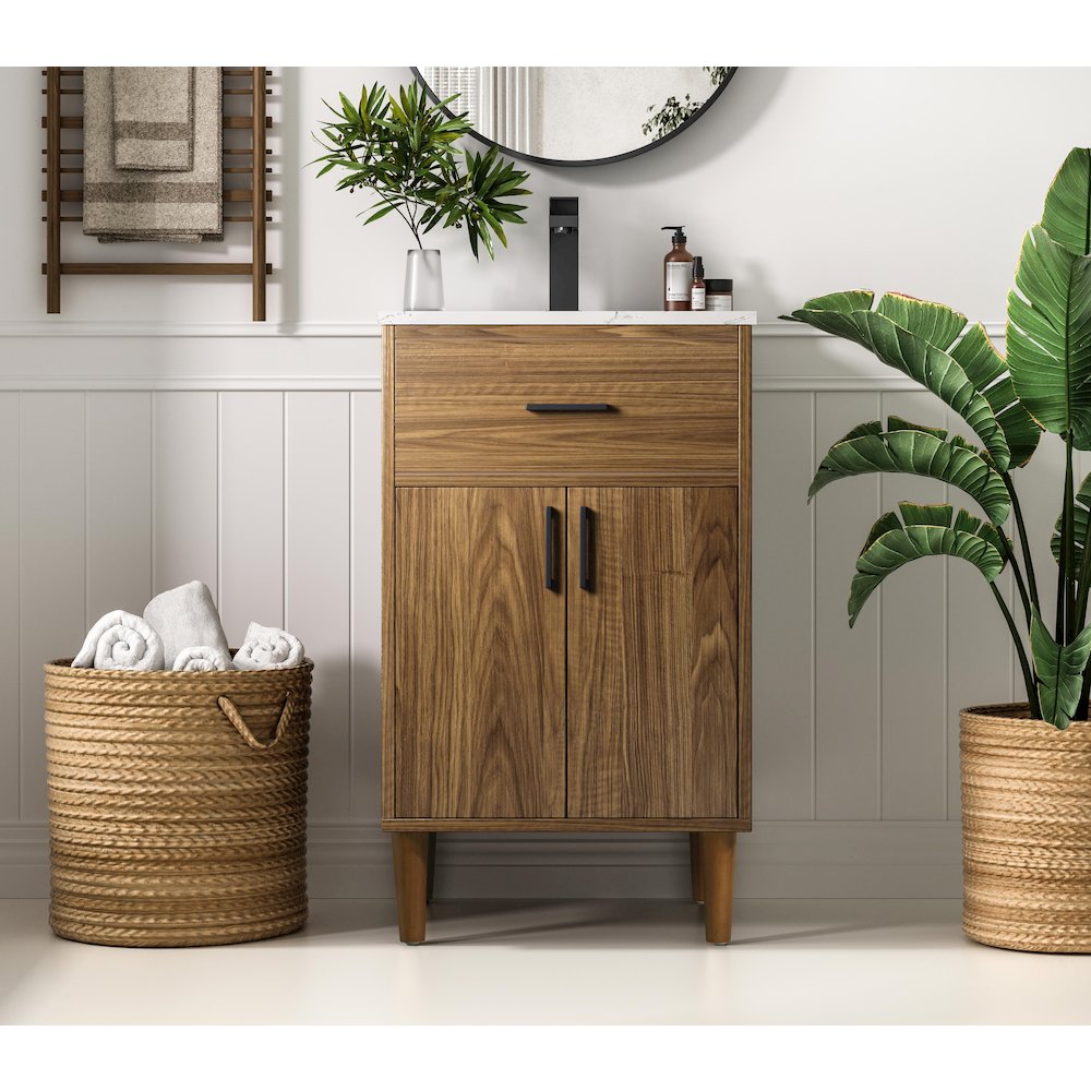 Chandler 20 Inch Single Bathroom Vanity In Walnut Brown. Picture 2