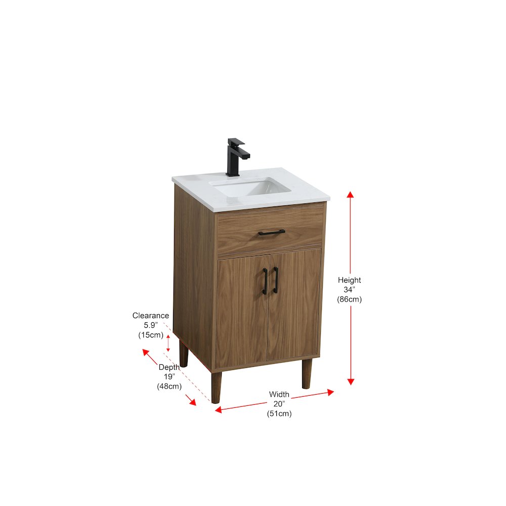 Chandler 20 Inch Single Bathroom Vanity In Walnut Brown. Picture 13