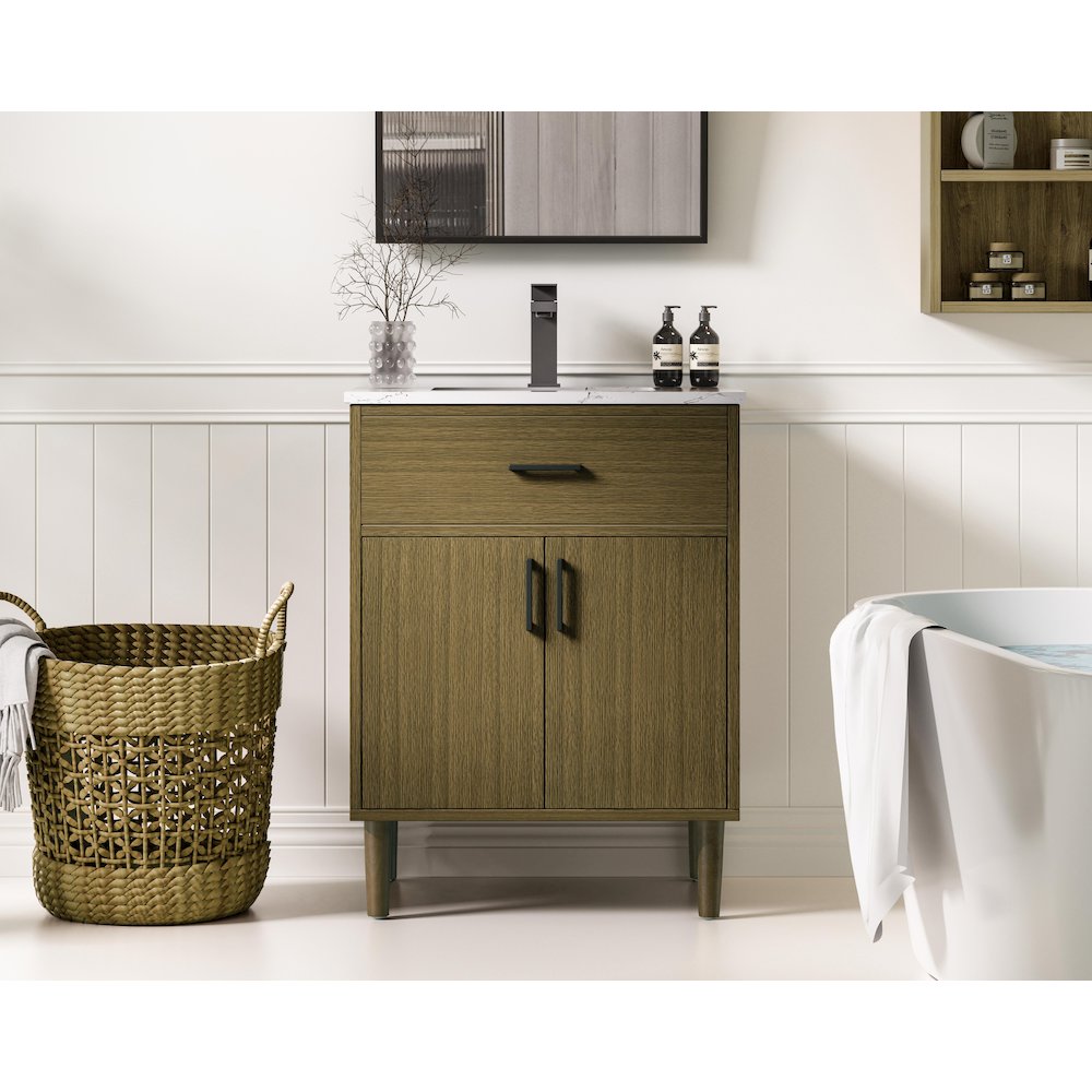Chandler 24 Inch Single Bathroom Vanity In Chestnut Brown. Picture 2