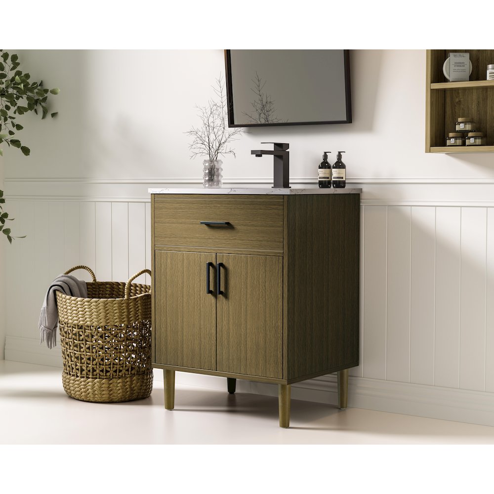 Chandler 24 Inch Single Bathroom Vanity In Chestnut Brown. Picture 3