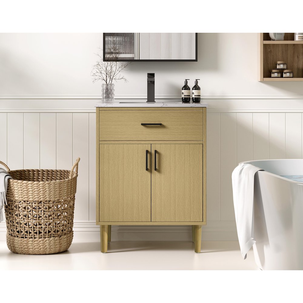 Chandler 24 Inch Single Bathroom Vanity In Honey Brown. Picture 2