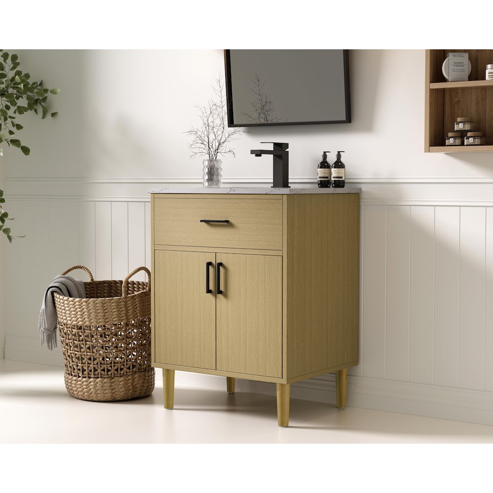 Chandler 24 Inch Single Bathroom Vanity In Honey Brown. Picture 3