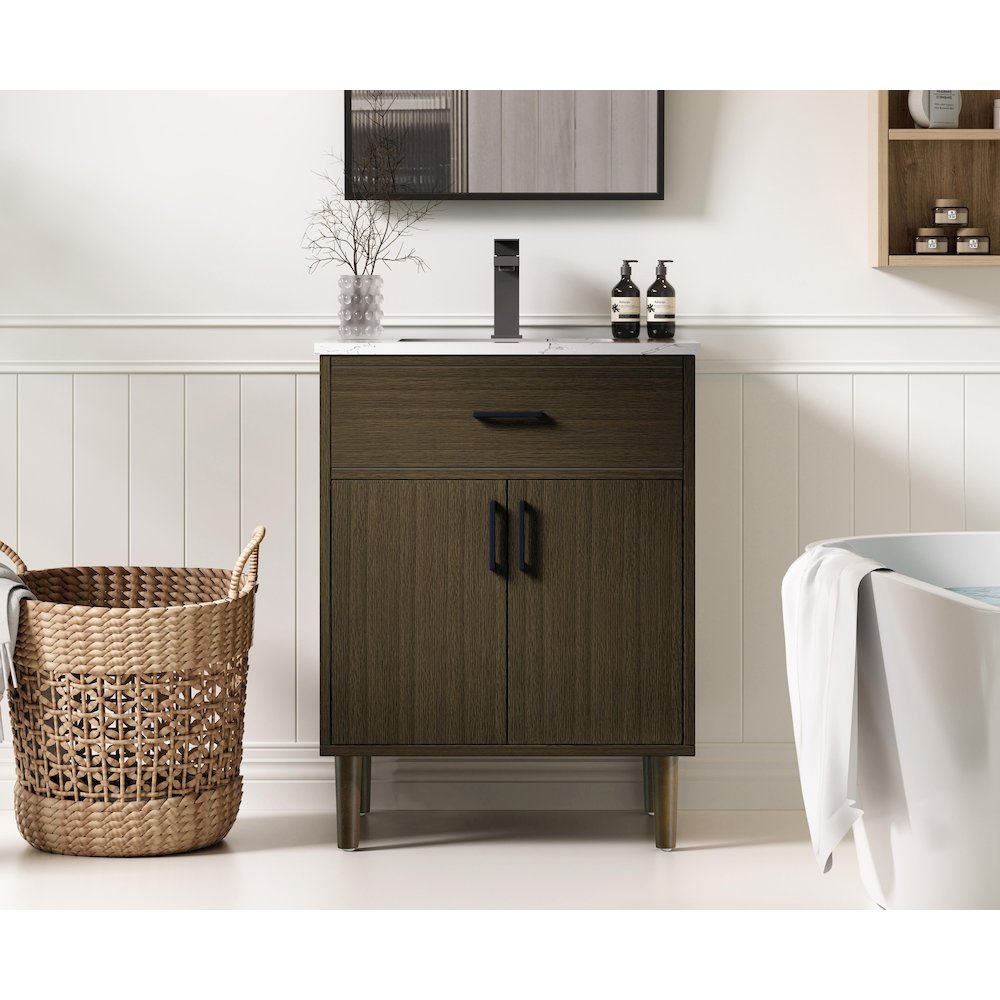 Chandler 24 Inch Single Bathroom Vanity In Mocha Brown. Picture 2