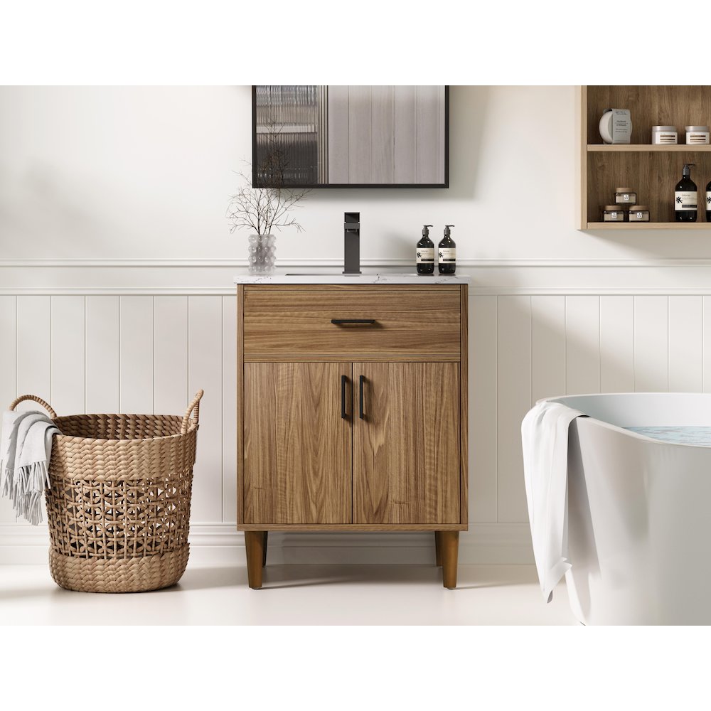 Chandler 24 Inch Single Bathroom Vanity In Walnut Brown. Picture 2
