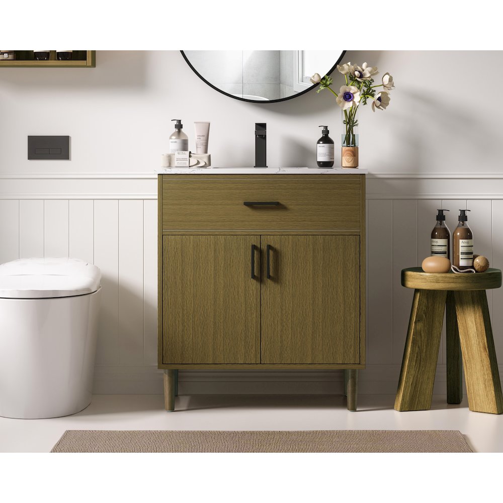 Chandler 30 Inch Single Bathroom Vanity In Chestnut Brown. Picture 2