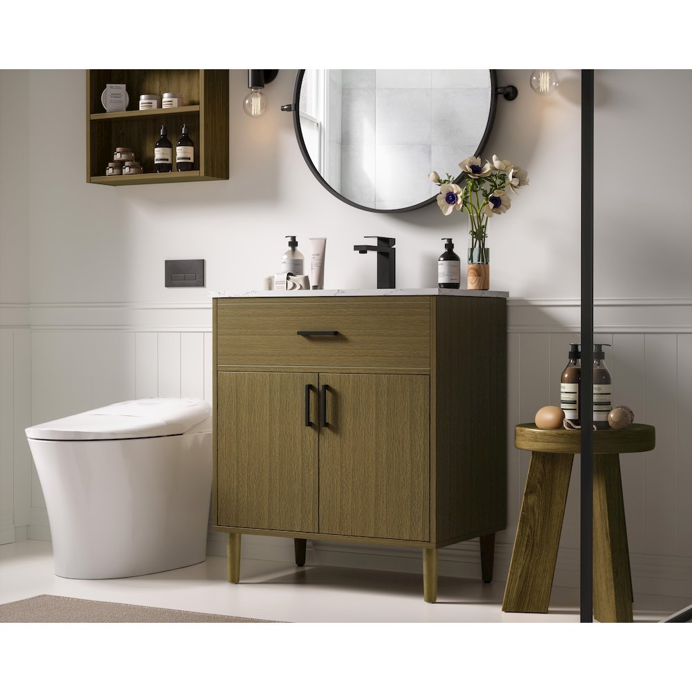 Chandler 30 Inch Single Bathroom Vanity In Chestnut Brown. Picture 3