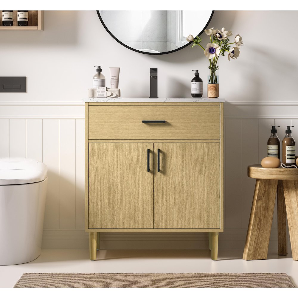 Chandler 30 Inch Single Bathroom Vanity In Honey Brown. Picture 2
