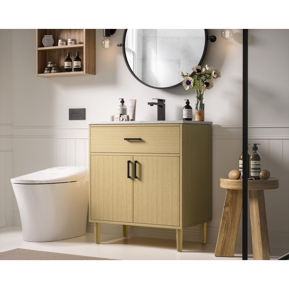 Chandler 30 Inch Single Bathroom Vanity In Honey Brown. Picture 3