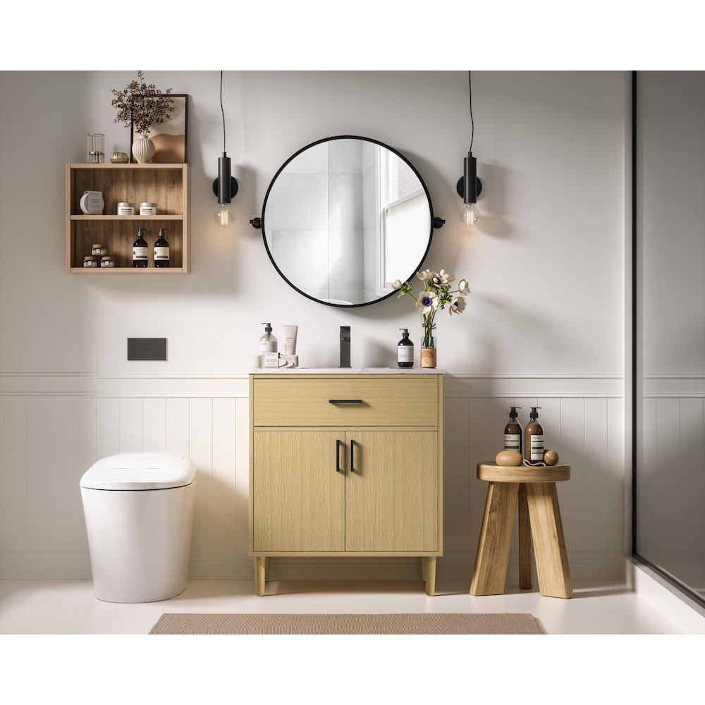 Chandler 30 Inch Single Bathroom Vanity In Honey Brown. Picture 4