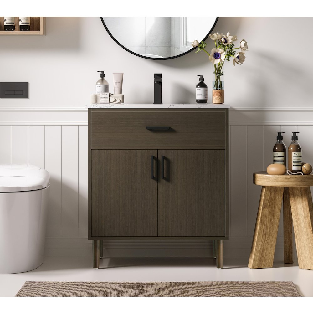 Chandler 30 Inch Single Bathroom Vanity In Mocha Brown. Picture 2