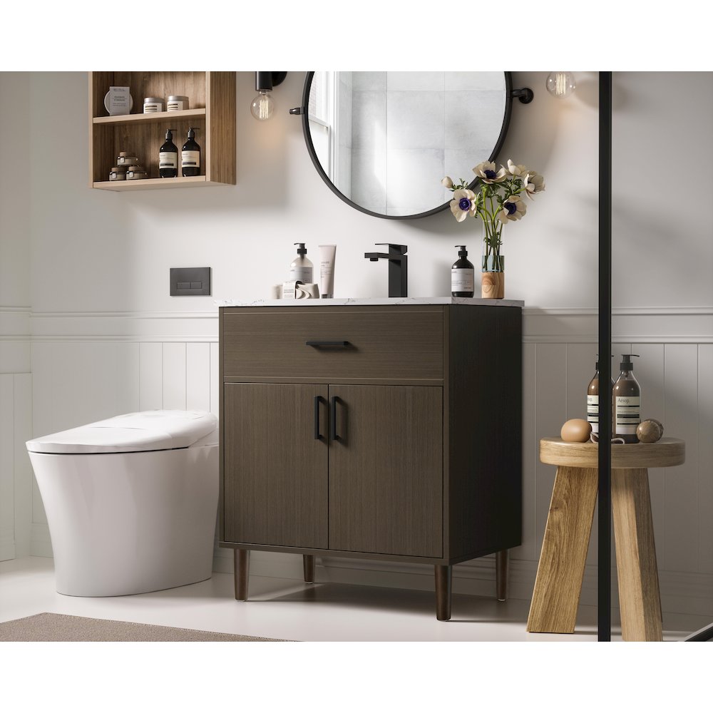 Chandler 30 Inch Single Bathroom Vanity In Mocha Brown. Picture 3