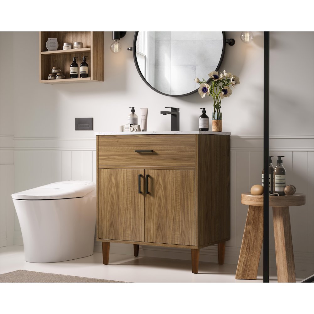 Chandler 30 Inch Single Bathroom Vanity In Walnut Brown. Picture 3