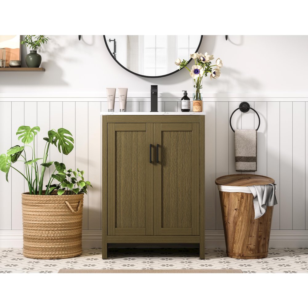Finnley 24 Inch Single Bathroom Vanity In Chestnut Brown. Picture 2
