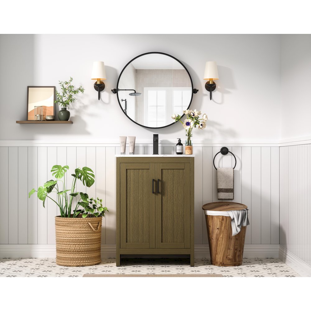 Finnley 24 Inch Single Bathroom Vanity In Chestnut Brown. Picture 4