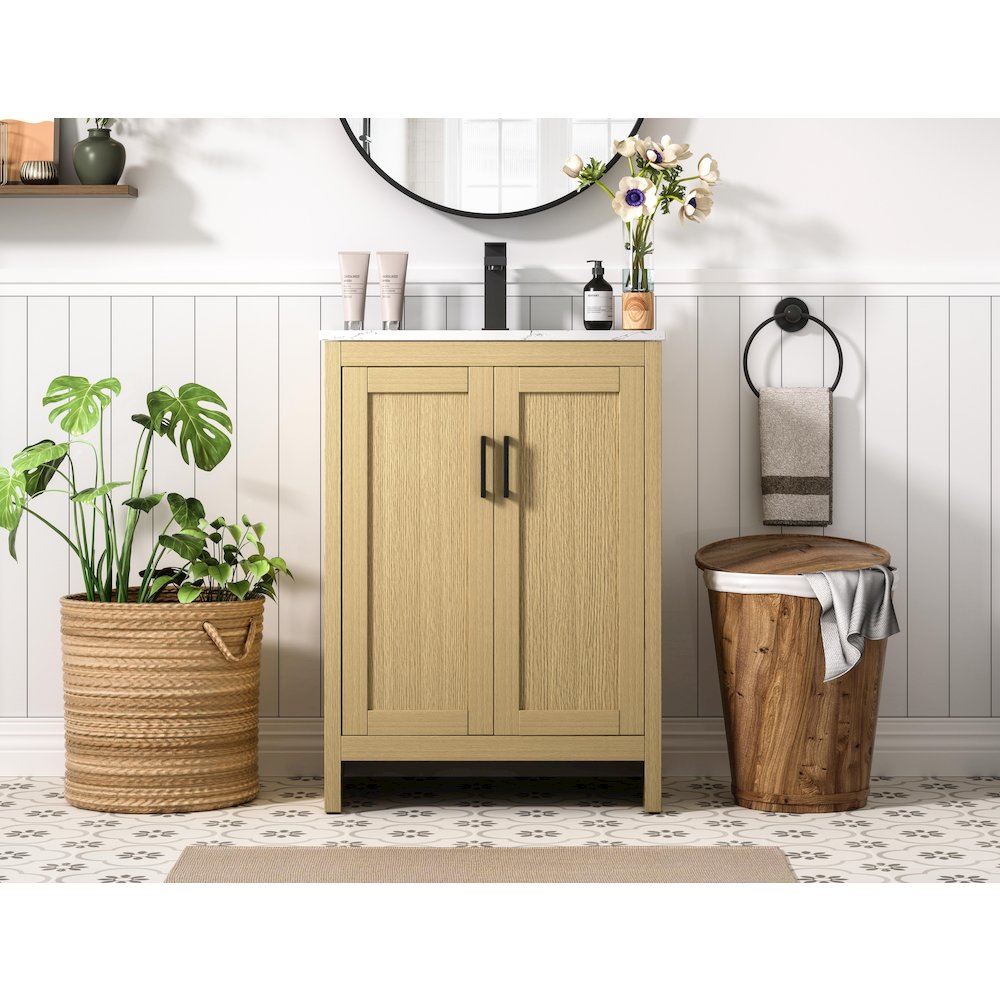 Finnley 24 Inch Single Bathroom Vanity In Honey Brown. Picture 2