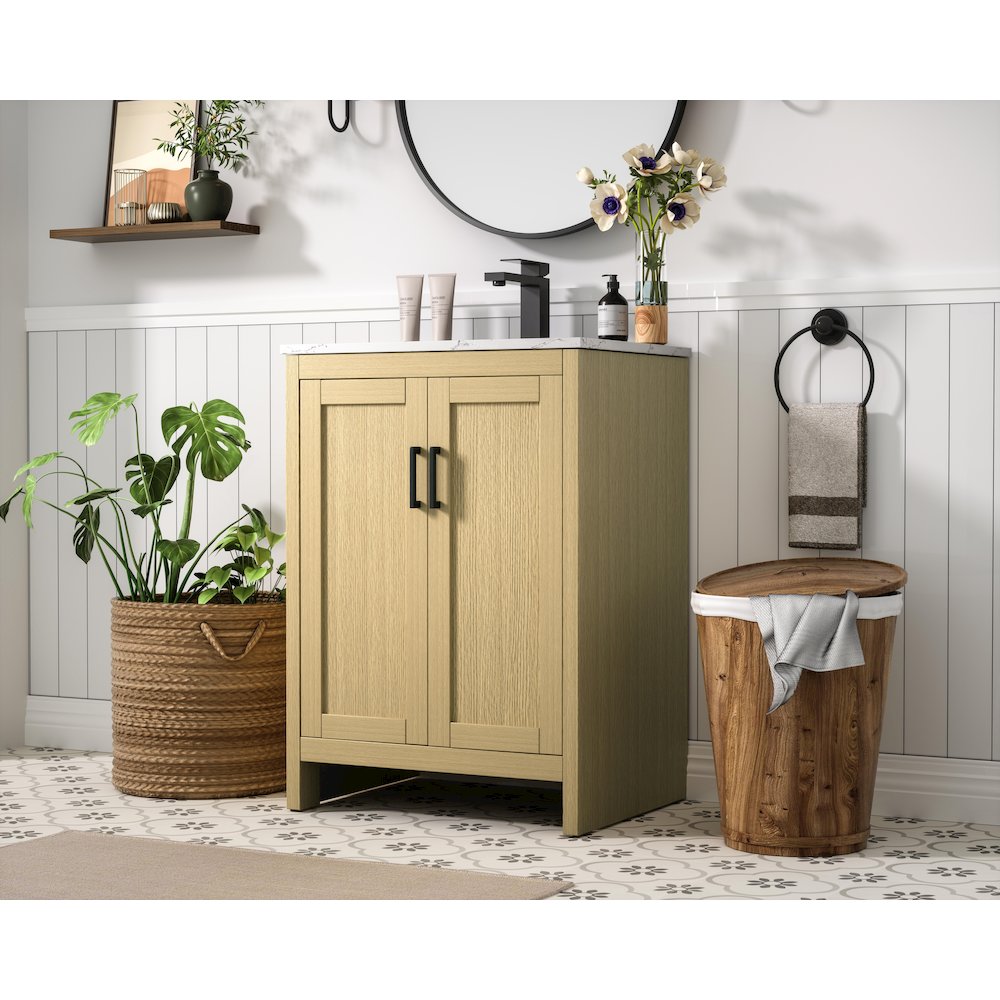 Finnley 24 Inch Single Bathroom Vanity In Honey Brown. Picture 3
