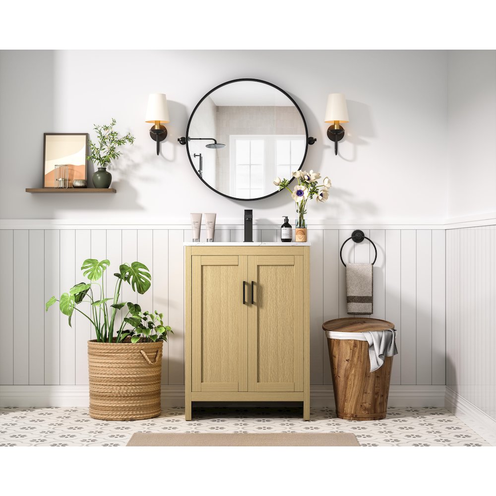 Finnley 24 Inch Single Bathroom Vanity In Honey Brown. Picture 4