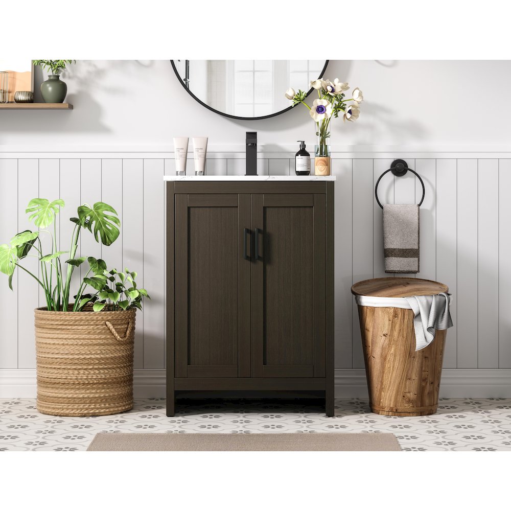 Finnley 24 Inch Single Bathroom Vanity In Mocha Brown. Picture 2