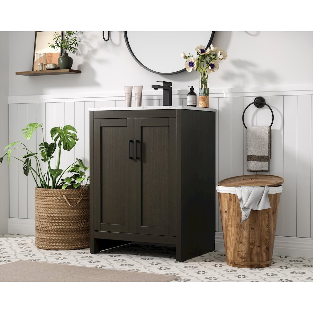 Finnley 24 Inch Single Bathroom Vanity In Mocha Brown. Picture 3