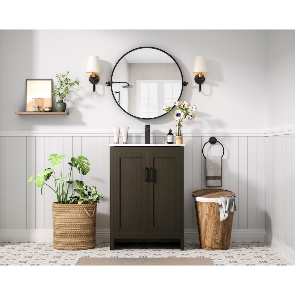 Finnley 24 Inch Single Bathroom Vanity In Mocha Brown. Picture 4