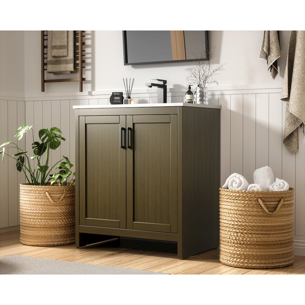 Finnley 30 Inch Single Bathroom Vanity In Chestnut Brown. Picture 3