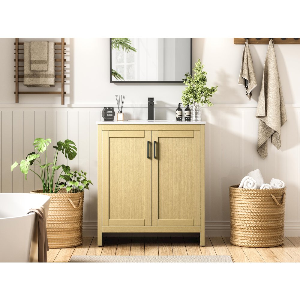 Finnley 30 Inch Single Bathroom Vanity In Honey Brown. Picture 2