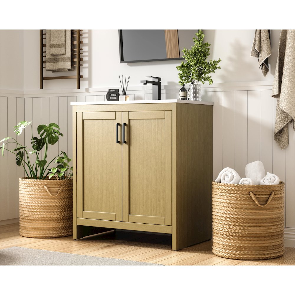 Finnley 30 Inch Single Bathroom Vanity In Honey Brown. Picture 3