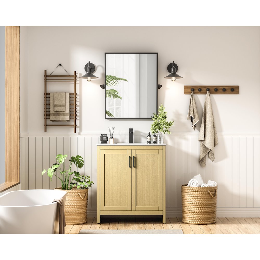 Finnley 30 Inch Single Bathroom Vanity In Honey Brown. Picture 4