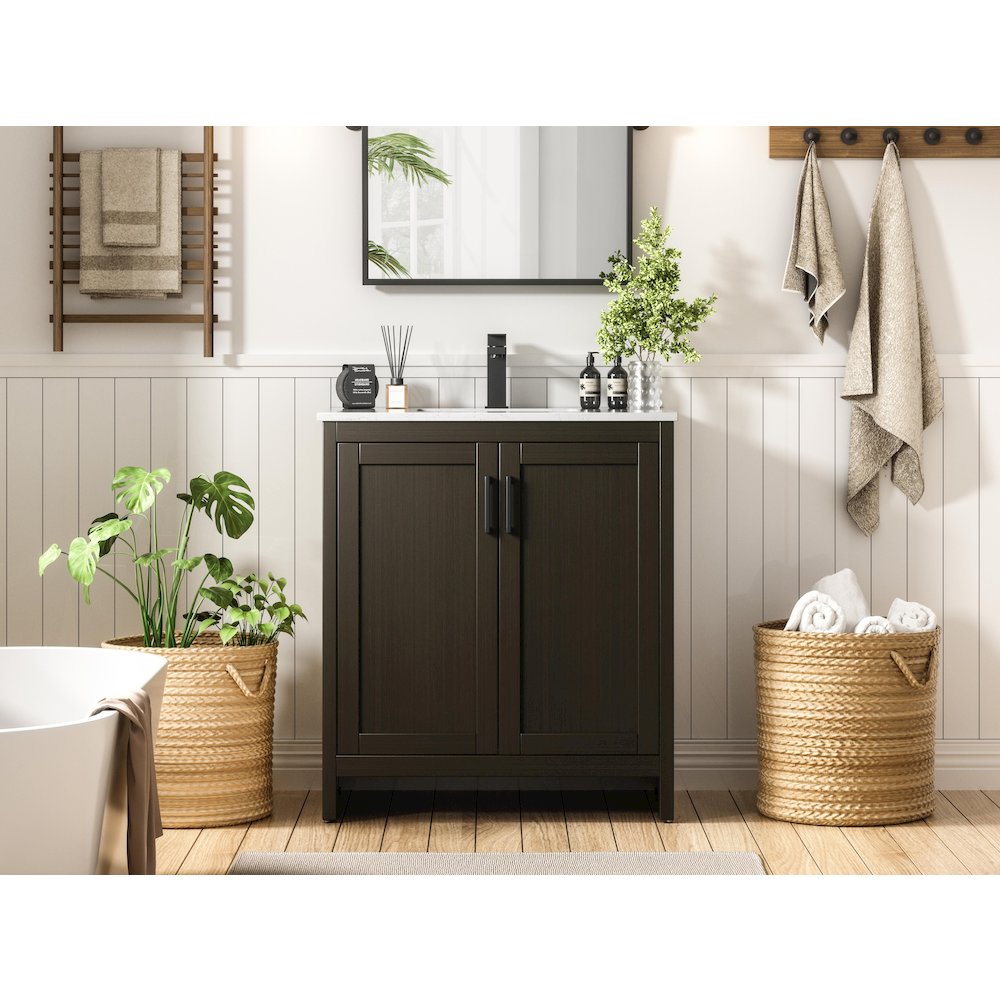 Finnley 30 Inch Single Bathroom Vanity In Mocha Brown. Picture 2