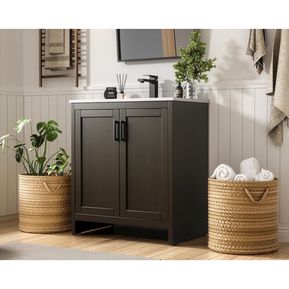 Finnley 30 Inch Single Bathroom Vanity In Mocha Brown. Picture 3