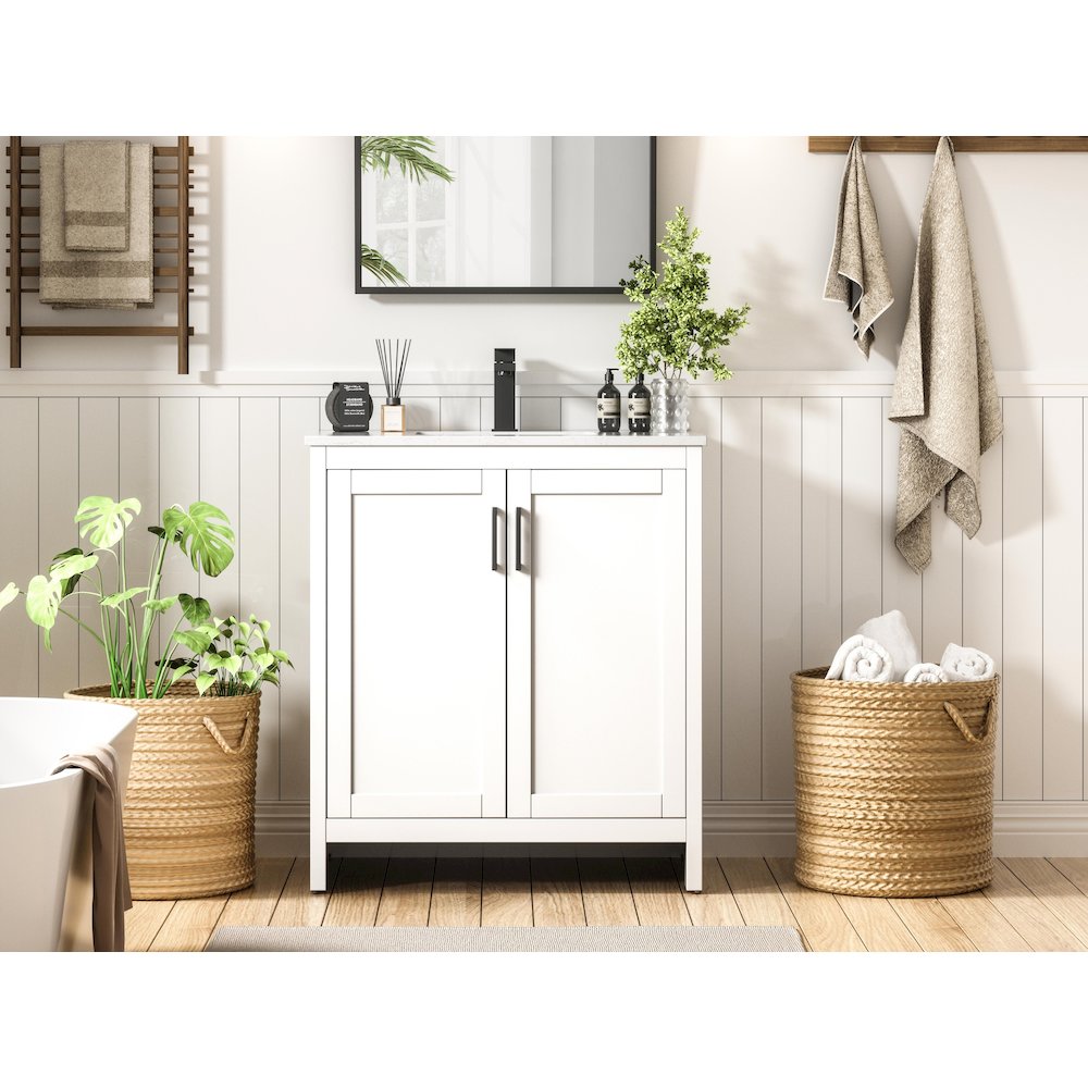 Finnley 30 Inch Single Bathroom Vanity In White. Picture 2