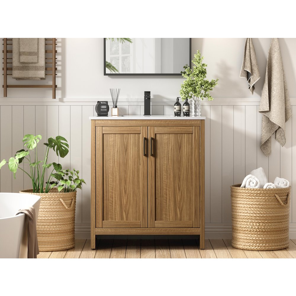 Finnley 30 Inch Single Bathroom Vanity In Walnut Brown. Picture 2