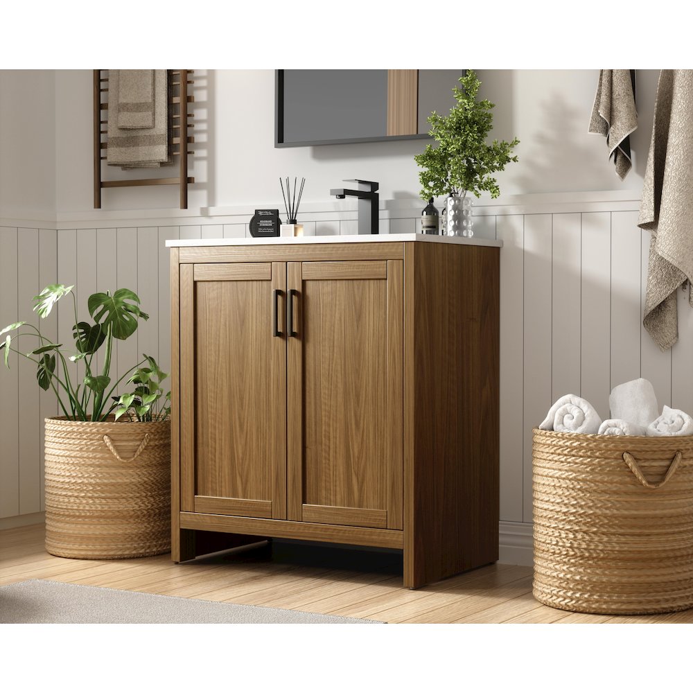Finnley 30 Inch Single Bathroom Vanity In Walnut Brown. Picture 3