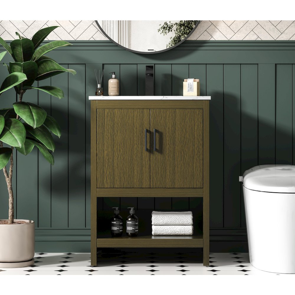Ira 24 Inch Single Bathroom Vanity In Chestnut Brown. Picture 2