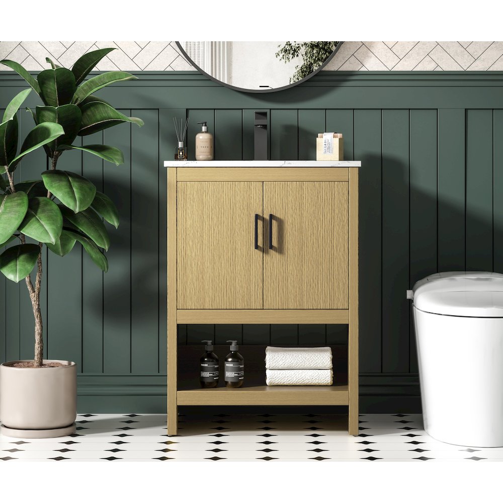 Ira 24 Inch Single Bathroom Vanity In Honey Brown. Picture 2
