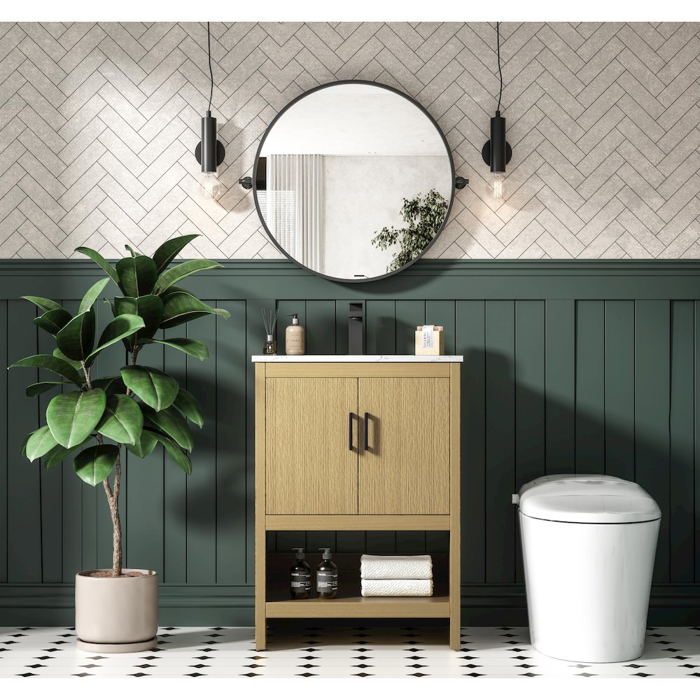 Ira 24 Inch Single Bathroom Vanity In Honey Brown. Picture 4