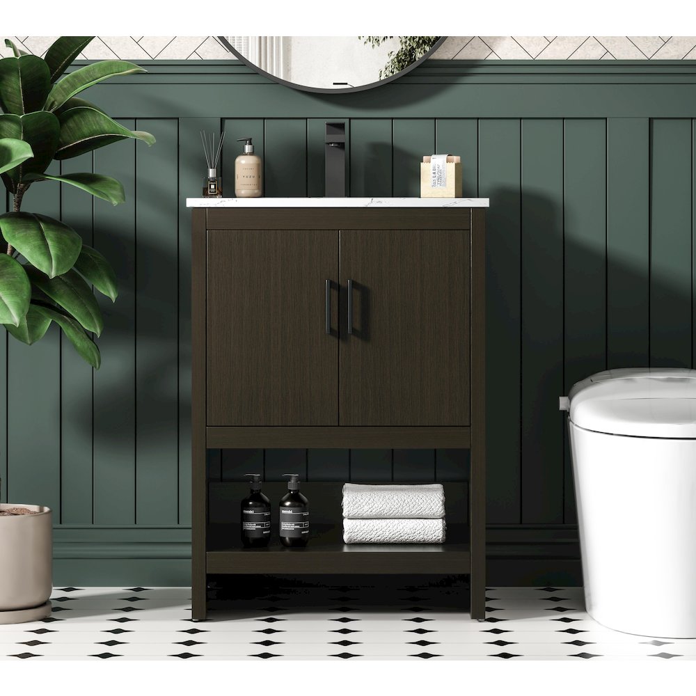 Ira 24 Inch Single Bathroom Vanity In Mocha Brown. Picture 2