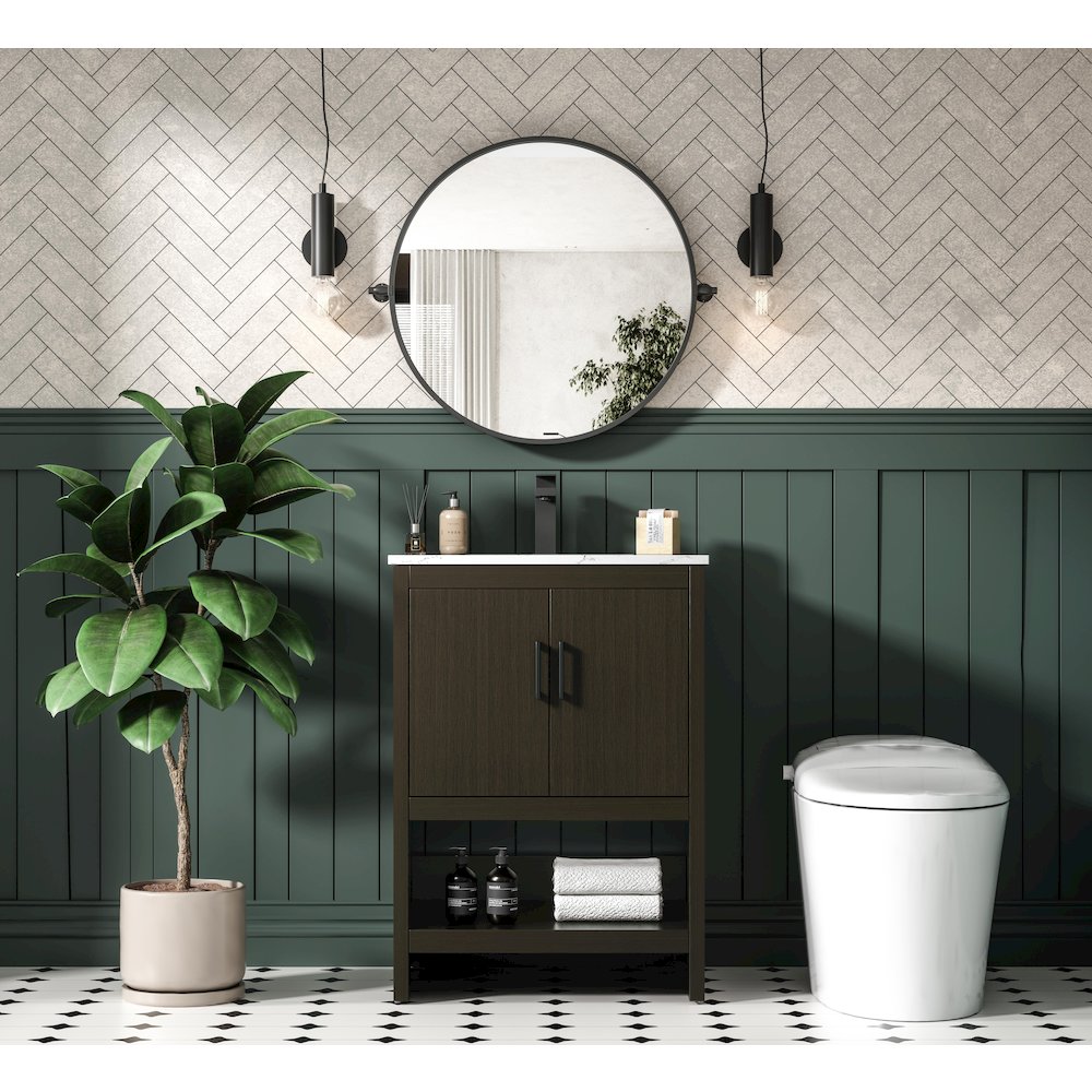 Ira 24 Inch Single Bathroom Vanity In Mocha Brown. Picture 4