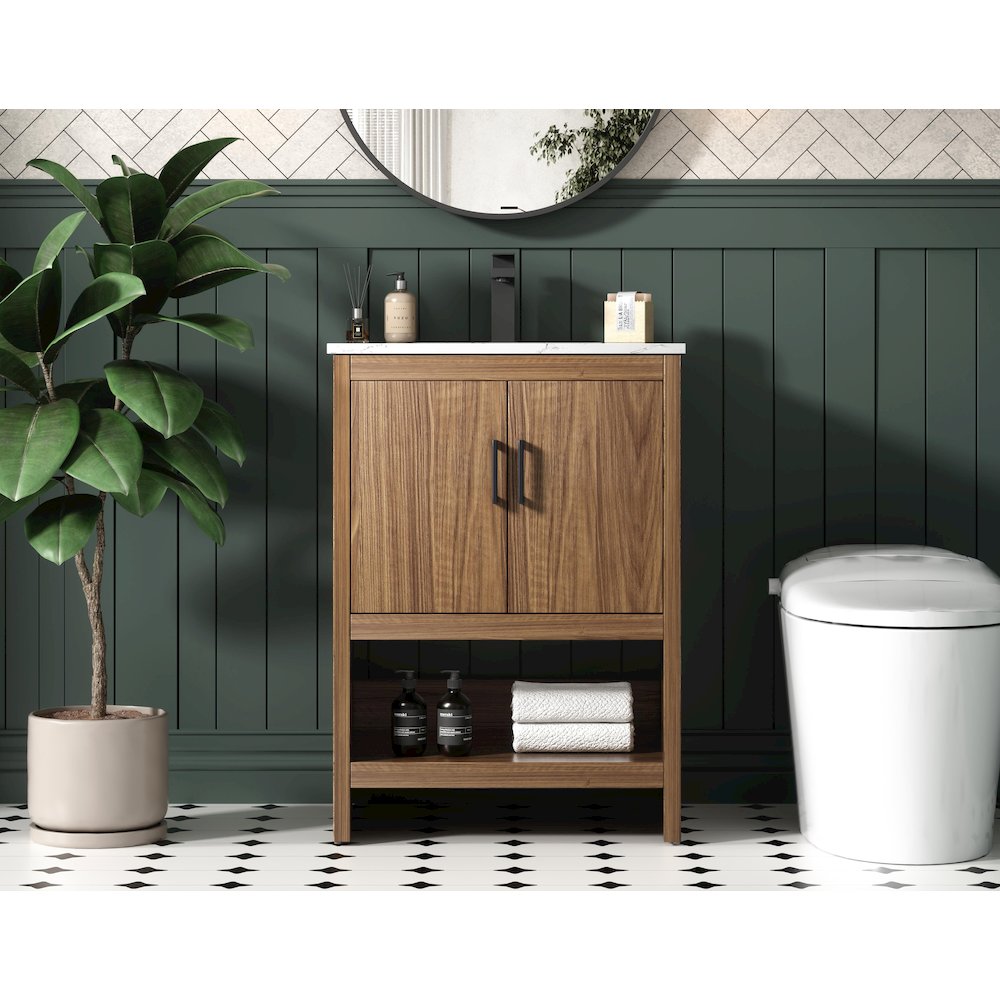 Ira 24 Inch Single Bathroom Vanity In Walnut Brown. Picture 2